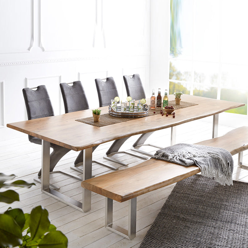 Rectangle Shape Glam Dining Table Fixed Table with Solid Wood