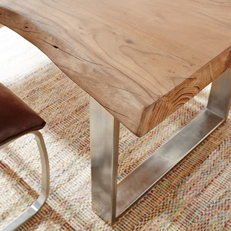 Rectangle Shape Glam Dining Table Fixed Table with Solid Wood