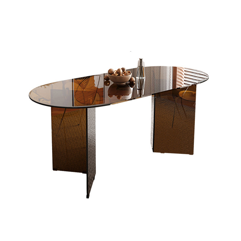 Oval Glass Dining Table Simplicity Double Pedestal Table for Dining Room