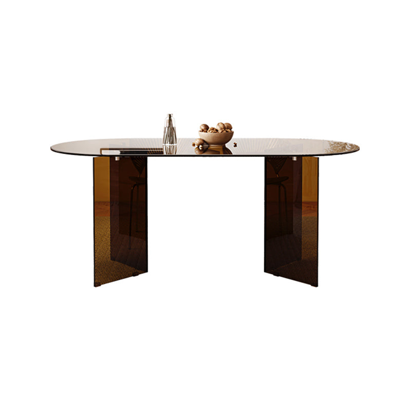 Oval Glass Dining Table Simplicity Double Pedestal Table for Dining Room