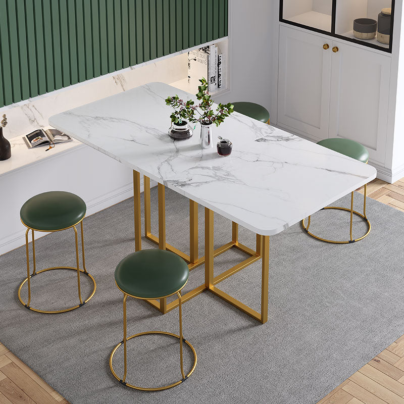 Modern Foldable White Table for Restaurant Rectangle Table with Trestle Base