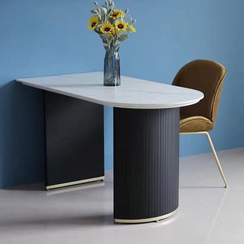 Freeform Double Pedestal Dining Table Luxury Fixed Table of Faux Marble