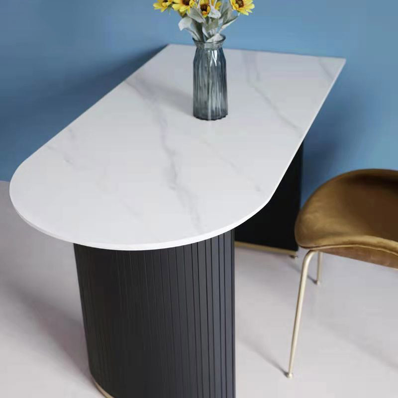 Freeform Double Pedestal Dining Table Luxury Fixed Table of Faux Marble