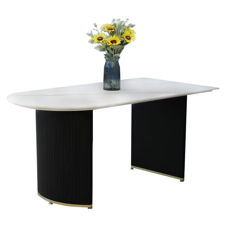 Freeform Double Pedestal Dining Table Luxury Fixed Table of Faux Marble