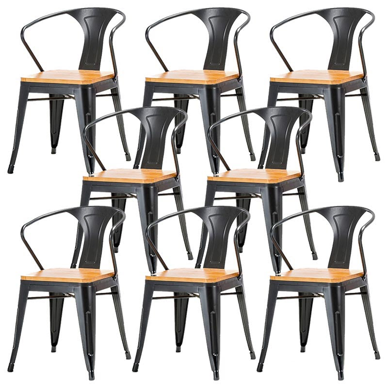 Industrial Metal Dining Arm Chair Slat Back Arm Chair for Dining Room