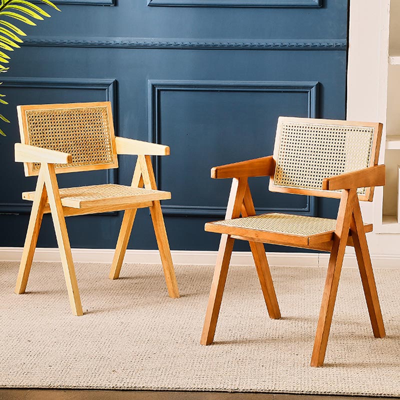 Traditional Dining Arm Chair Rattan Oak Solid Wood Dining Chair