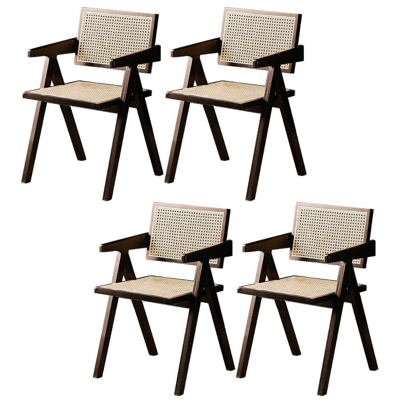 Traditional Dining Arm Chair Rattan Oak Solid Wood Dining Chair