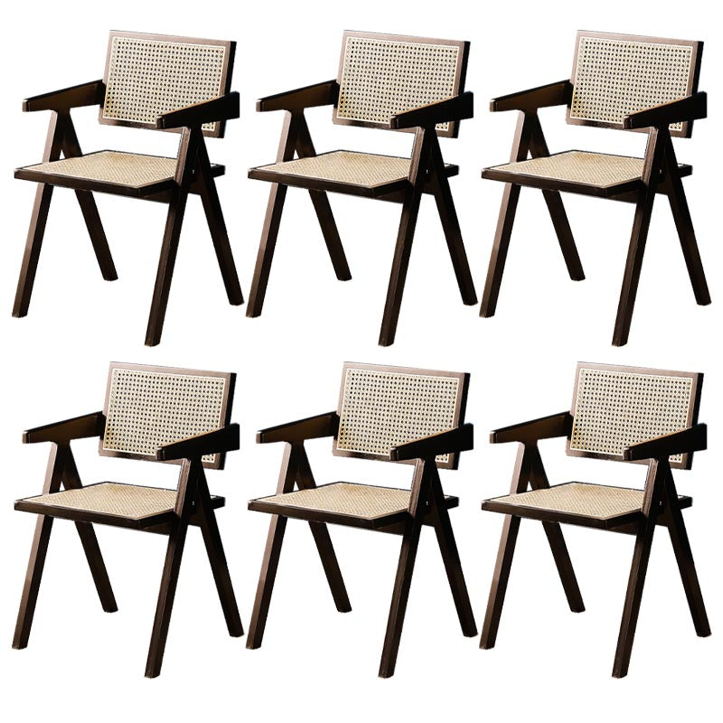 Traditional Dining Arm Chair Rattan Oak Solid Wood Dining Chair
