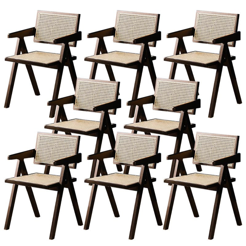 Traditional Dining Arm Chair Rattan Oak Solid Wood Dining Chair