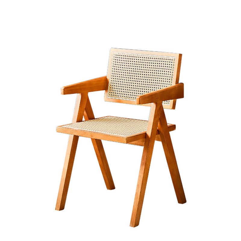 Traditional Dining Arm Chair Rattan Oak Solid Wood Dining Chair