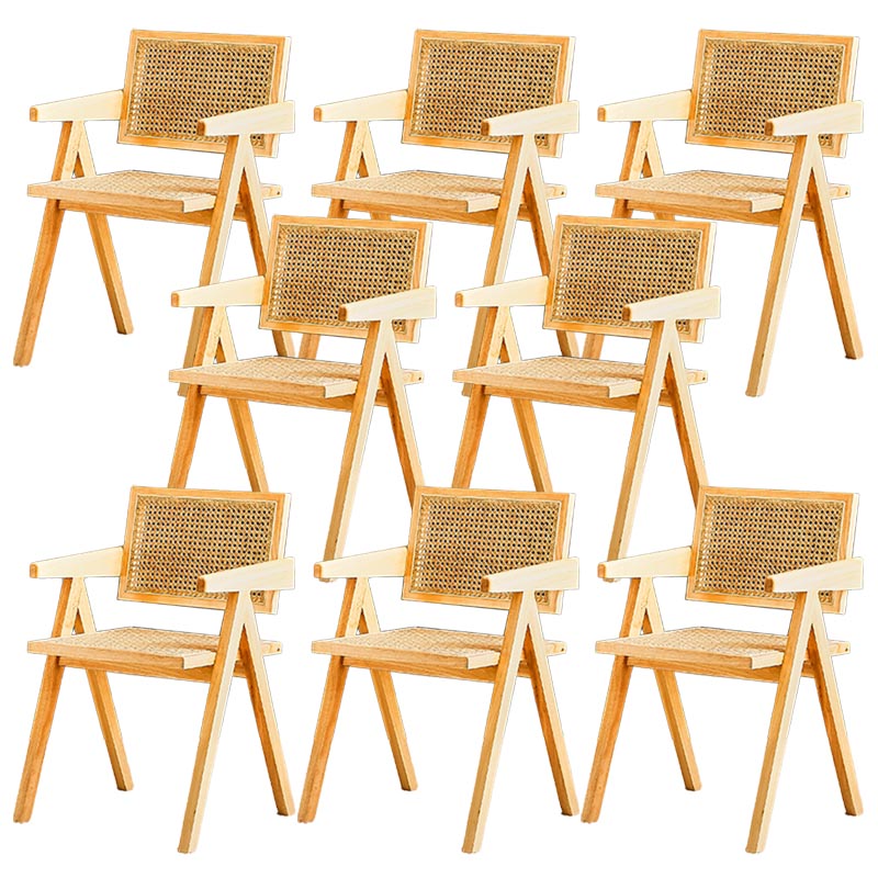 Traditional Dining Arm Chair Rattan Oak Solid Wood Dining Chair