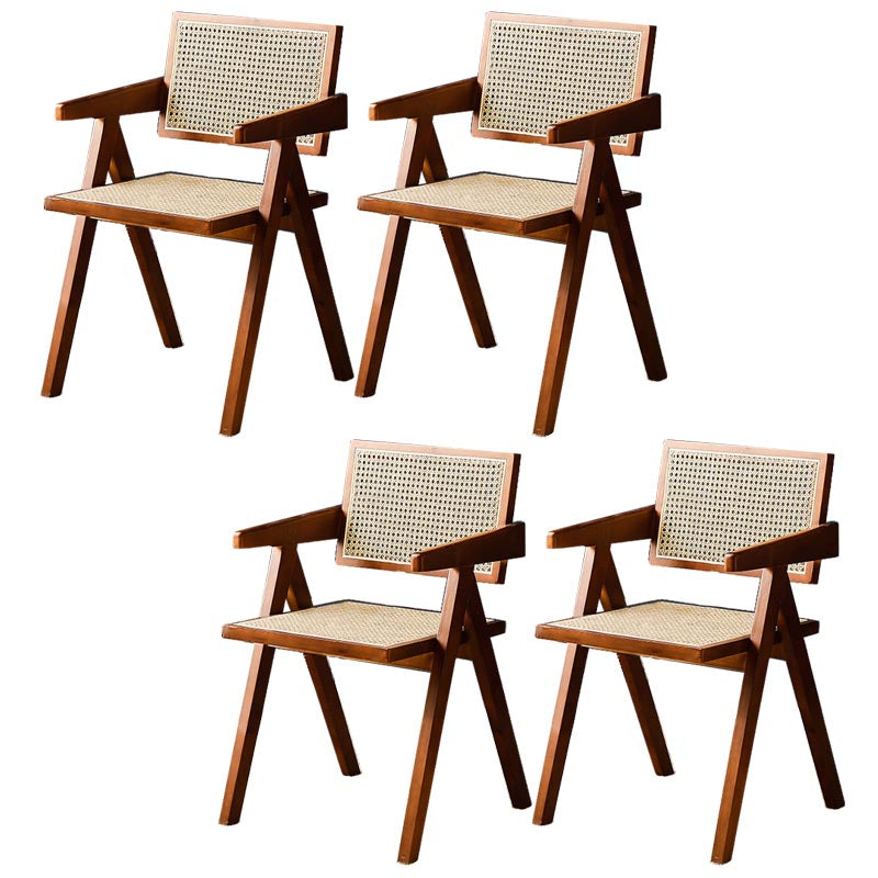 Traditional Dining Arm Chair Rattan Oak Solid Wood Dining Chair