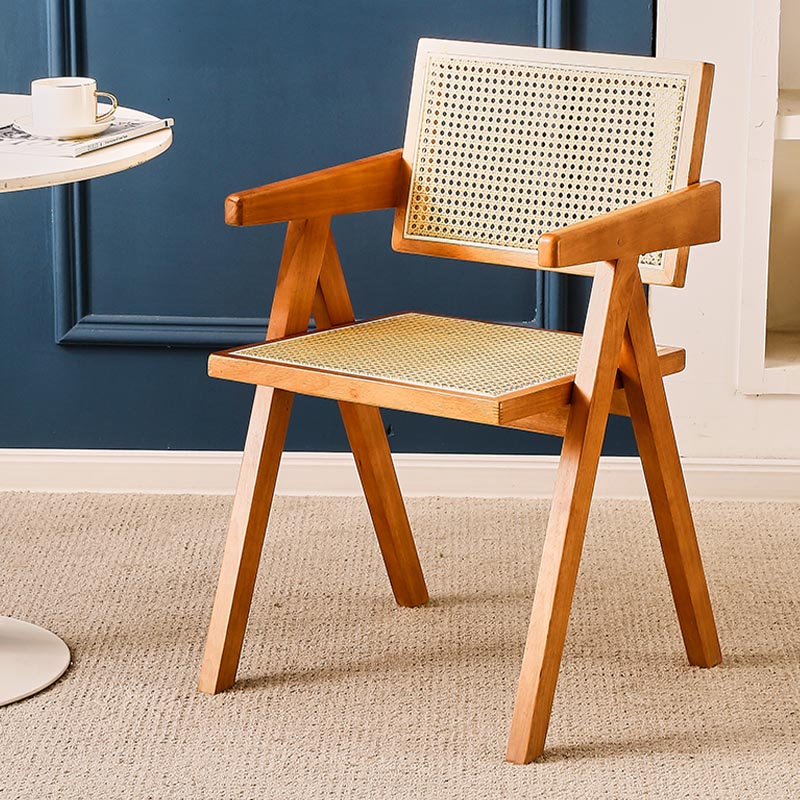 Traditional Dining Arm Chair Rattan Oak Solid Wood Dining Chair
