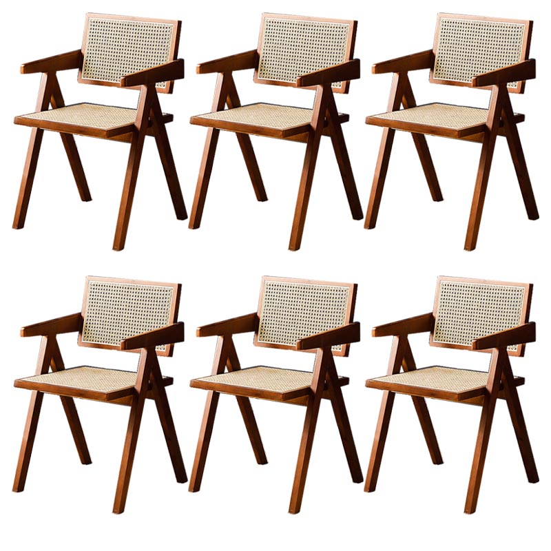 Traditional Dining Arm Chair Rattan Oak Solid Wood Dining Chair