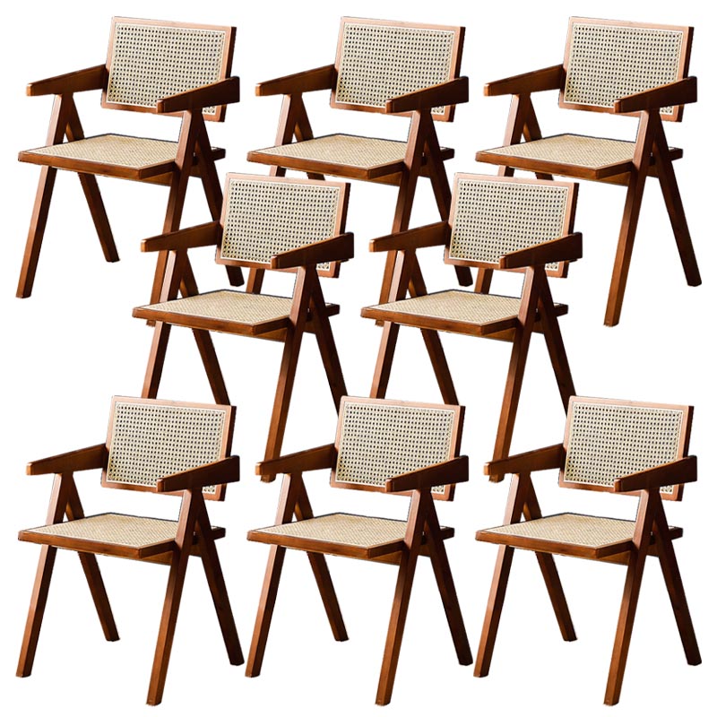 Traditional Dining Arm Chair Rattan Oak Solid Wood Dining Chair