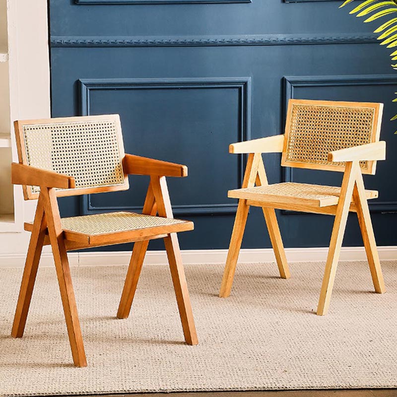 Traditional Dining Arm Chair Rattan Oak Solid Wood Dining Chair