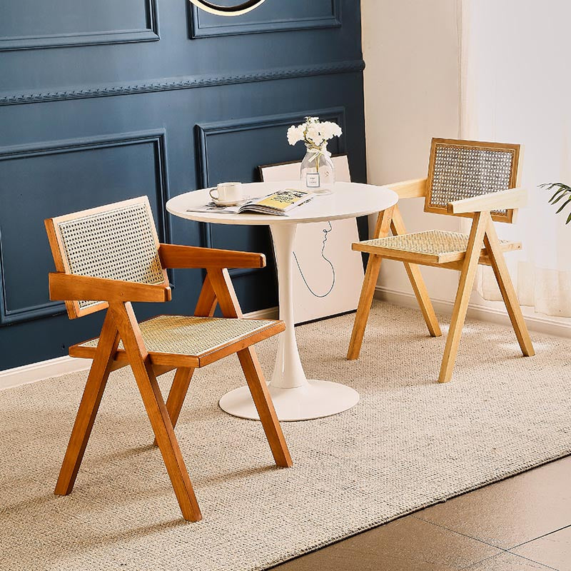 Traditional Dining Arm Chair Rattan Oak Solid Wood Dining Chair