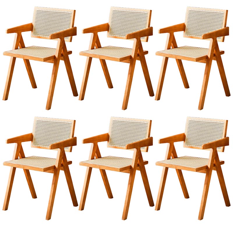 Traditional Dining Arm Chair Rattan Oak Solid Wood Dining Chair