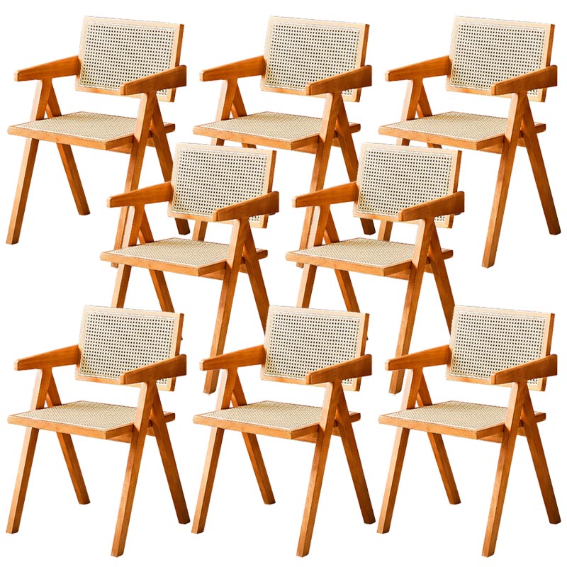 Traditional Dining Arm Chair Rattan Oak Solid Wood Dining Chair
