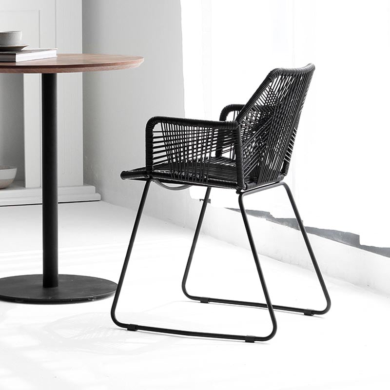 Rattan Dining Arm Chair Contemporary Dining Chair with Black Base