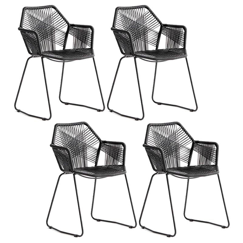 Rattan Dining Arm Chair Contemporary Dining Chair with Black Base