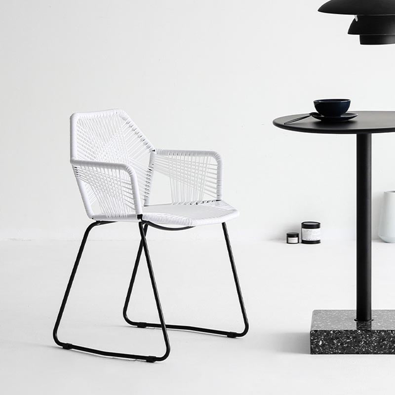 Rattan Dining Arm Chair Contemporary Dining Chair with Black Base