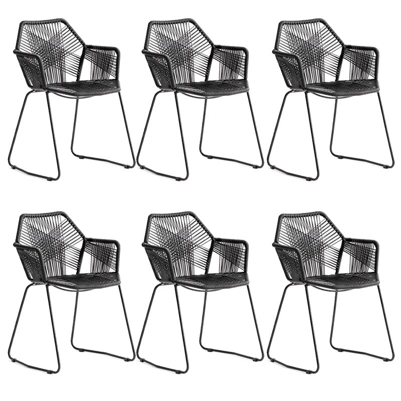Rattan Dining Arm Chair Contemporary Dining Chair with Black Base