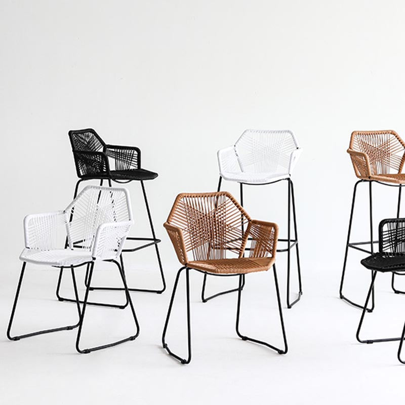 Rattan Dining Arm Chair Contemporary Dining Chair with Black Base