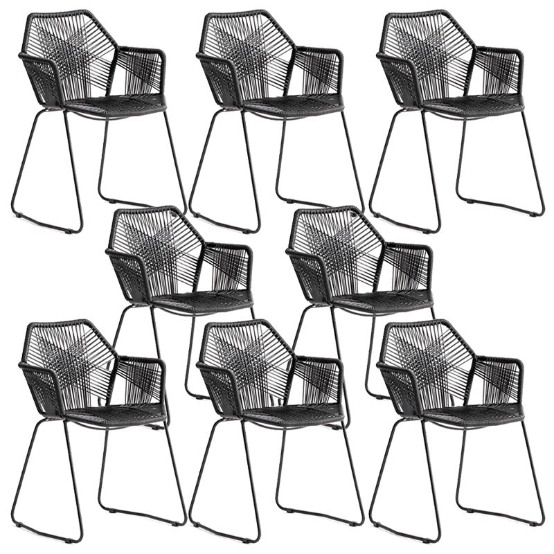 Rattan Dining Arm Chair Contemporary Dining Chair with Black Base
