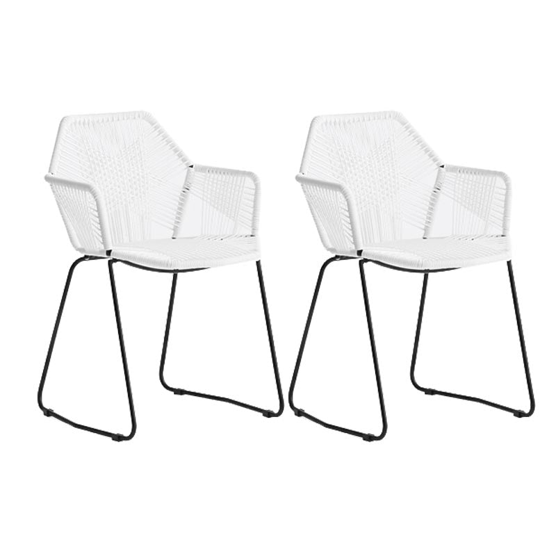 Rattan Dining Arm Chair Contemporary Dining Chair with Black Base