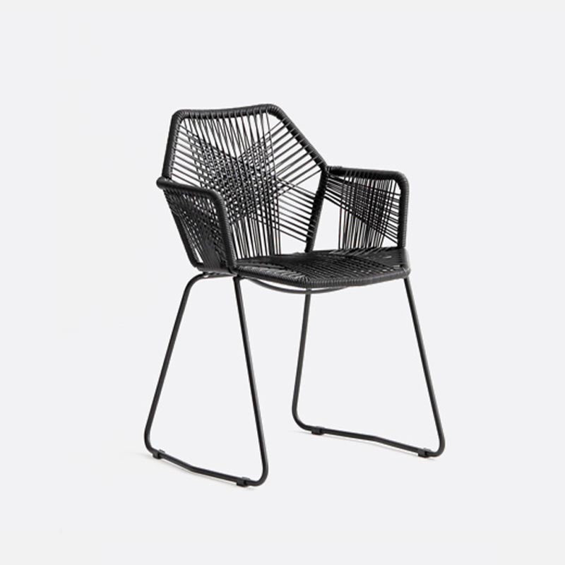 Rattan Dining Arm Chair Contemporary Dining Chair with Black Base