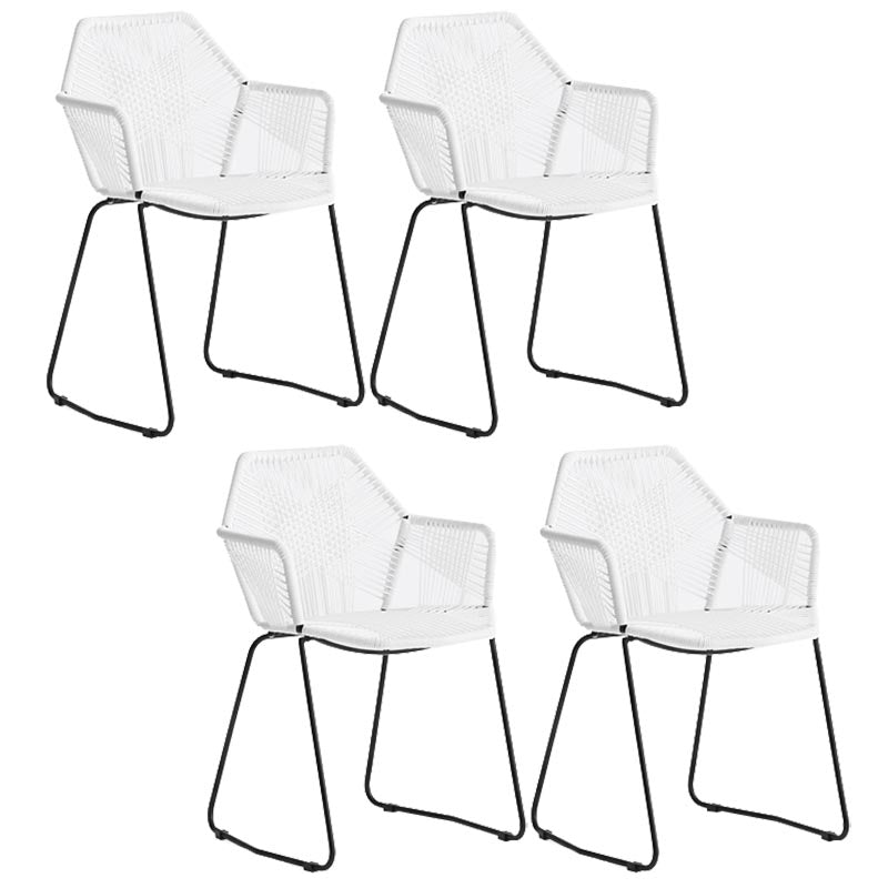 Rattan Dining Arm Chair Contemporary Dining Chair with Black Base