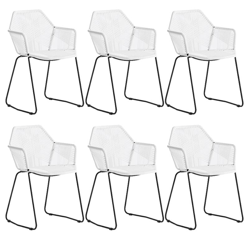 Rattan Dining Arm Chair Contemporary Dining Chair with Black Base