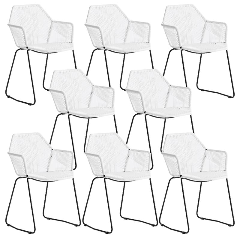 Rattan Dining Arm Chair Contemporary Dining Chair with Black Base