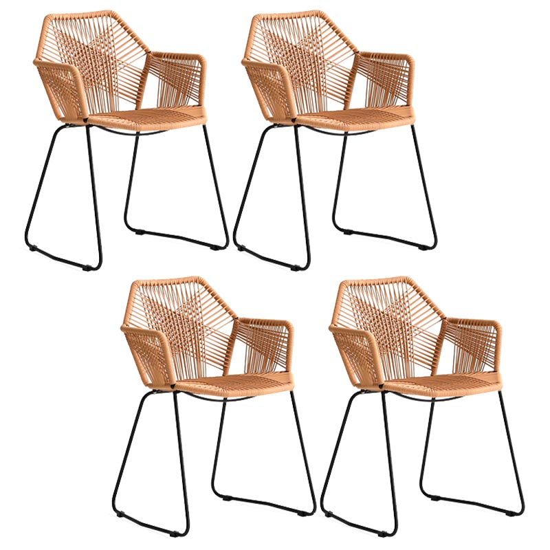 Rattan Dining Arm Chair Contemporary Dining Chair with Black Base