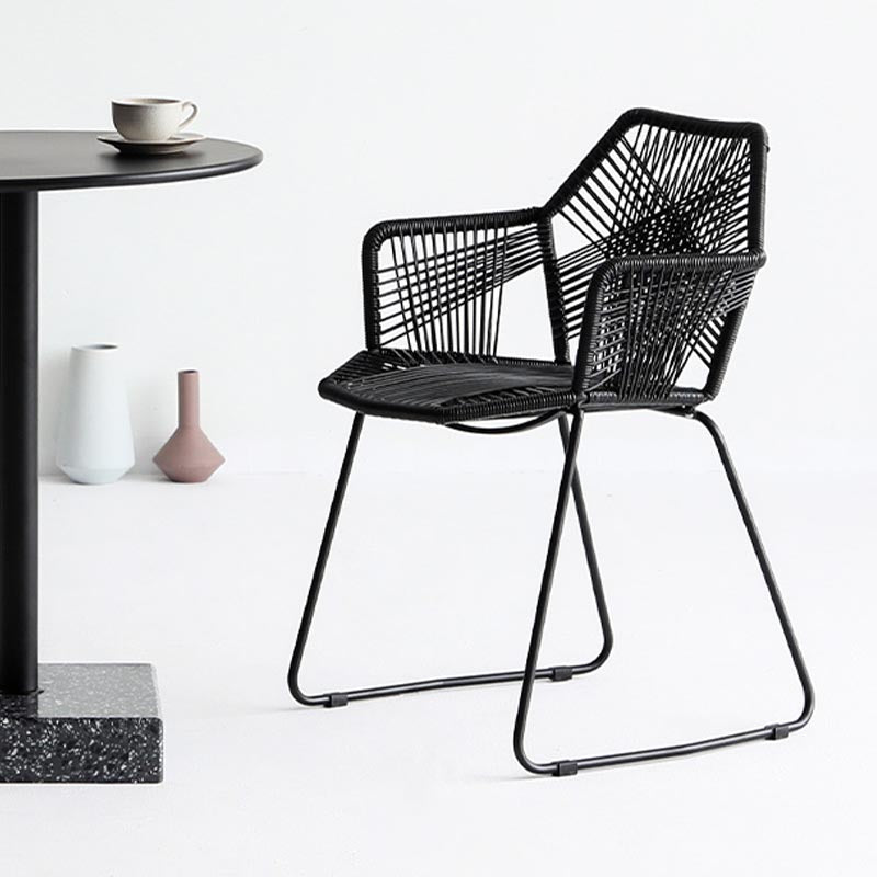 Rattan Dining Arm Chair Contemporary Dining Chair with Black Base