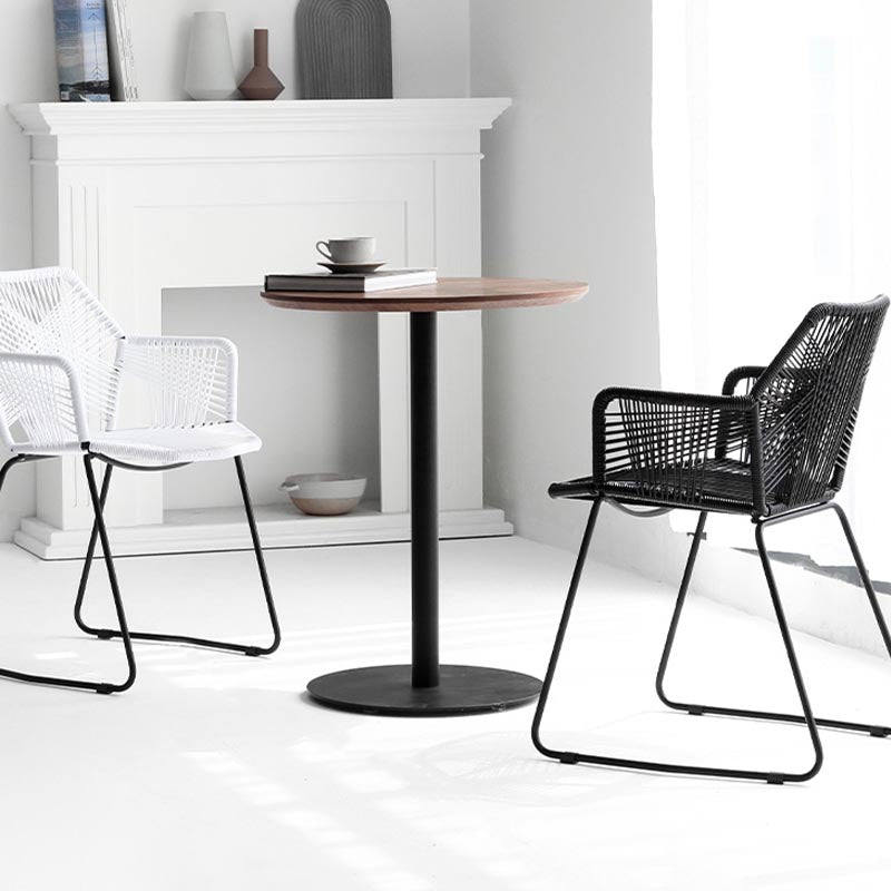 Rattan Dining Arm Chair Contemporary Dining Chair with Black Base