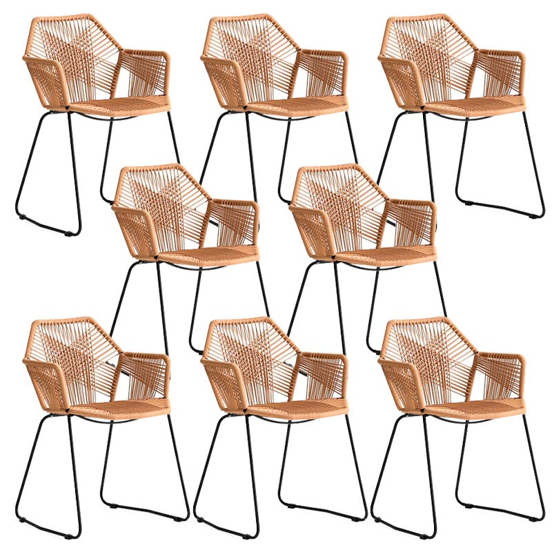 Rattan Dining Arm Chair Contemporary Dining Chair with Black Base