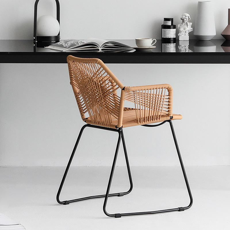 Rattan Dining Arm Chair Contemporary Dining Chair with Black Base