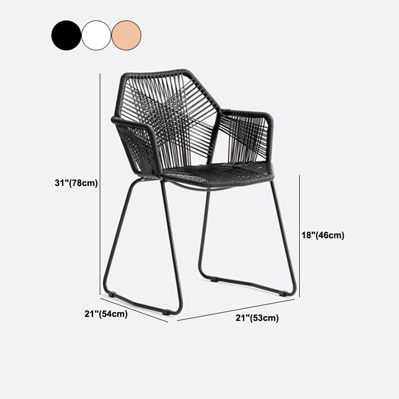 Rattan Dining Arm Chair Contemporary Dining Chair with Black Base