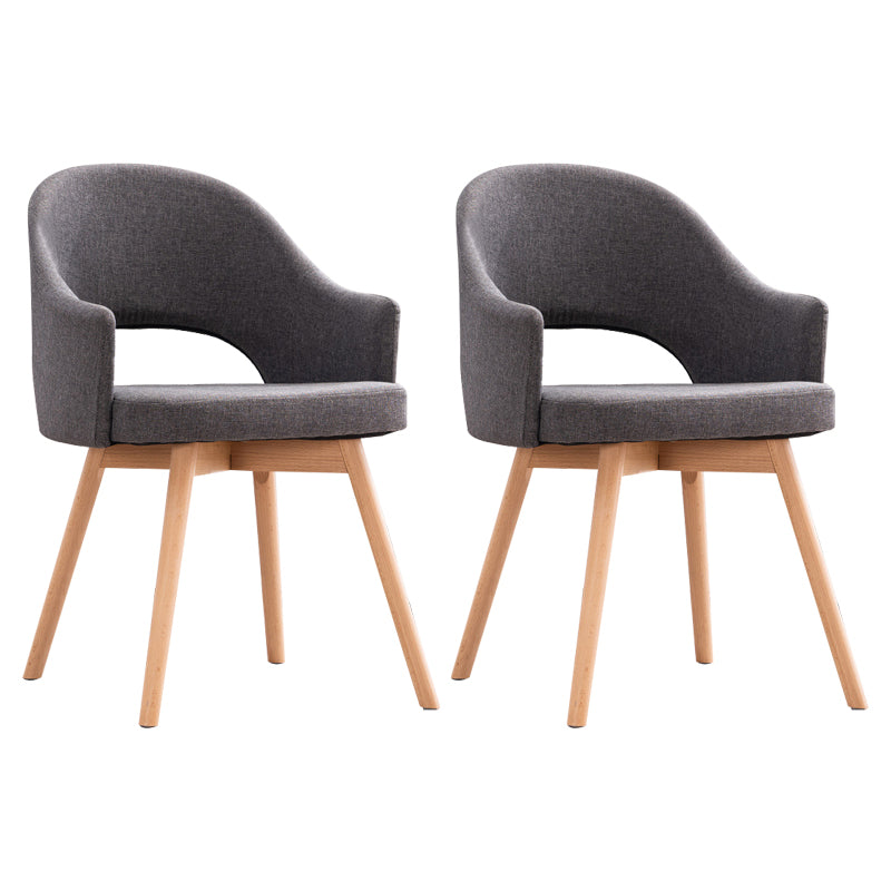 Modern Linen Dining Chair Open Back Dining Side Furniture with Wood Legs in Matte Finish