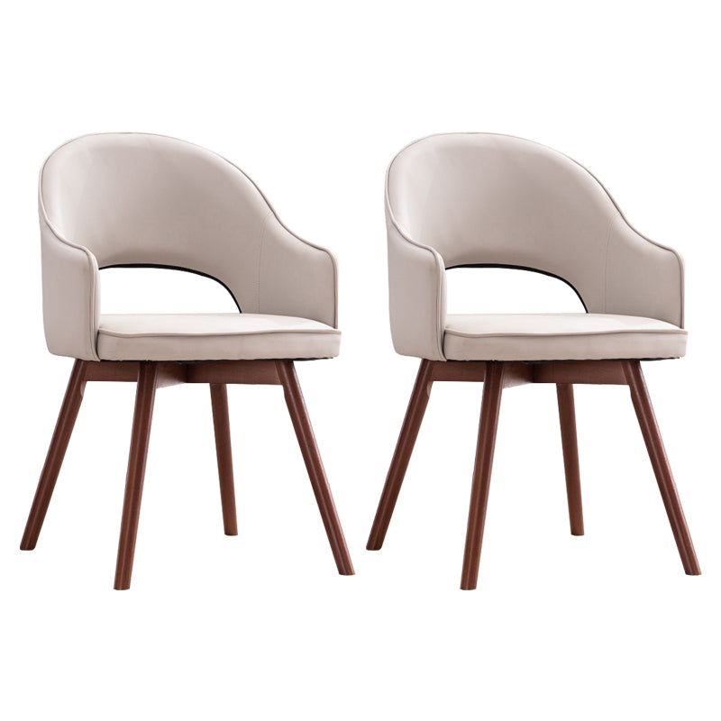 Modern Linen Dining Chair Open Back Dining Side Furniture with Wood Legs in Matte Finish
