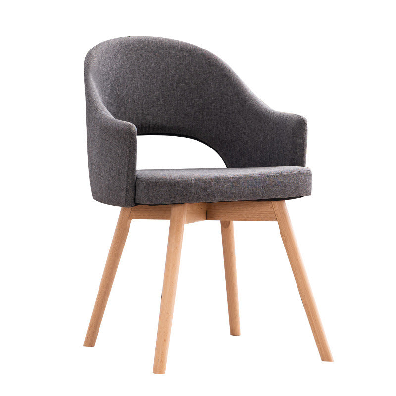 Modern Linen Dining Chair Open Back Dining Side Furniture with Wood Legs in Matte Finish