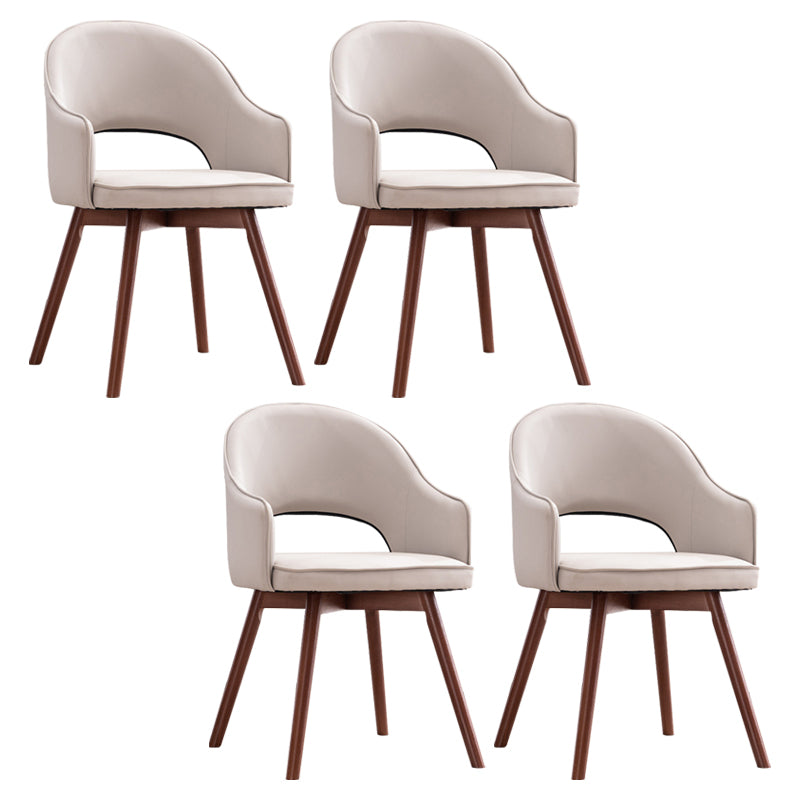 Modern Linen Dining Chair Open Back Dining Side Furniture with Wood Legs in Matte Finish