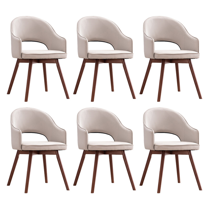 Modern Linen Dining Chair Open Back Dining Side Furniture with Wood Legs in Matte Finish