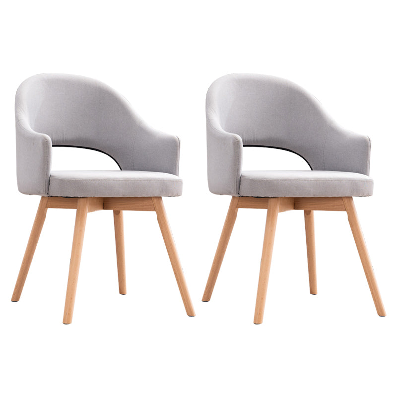 Modern Linen Dining Chair Open Back Dining Side Furniture with Wood Legs in Matte Finish