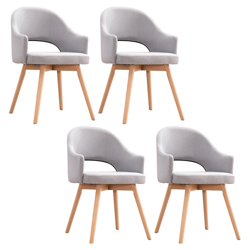 Modern Linen Dining Chair Open Back Dining Side Furniture with Wood Legs in Matte Finish