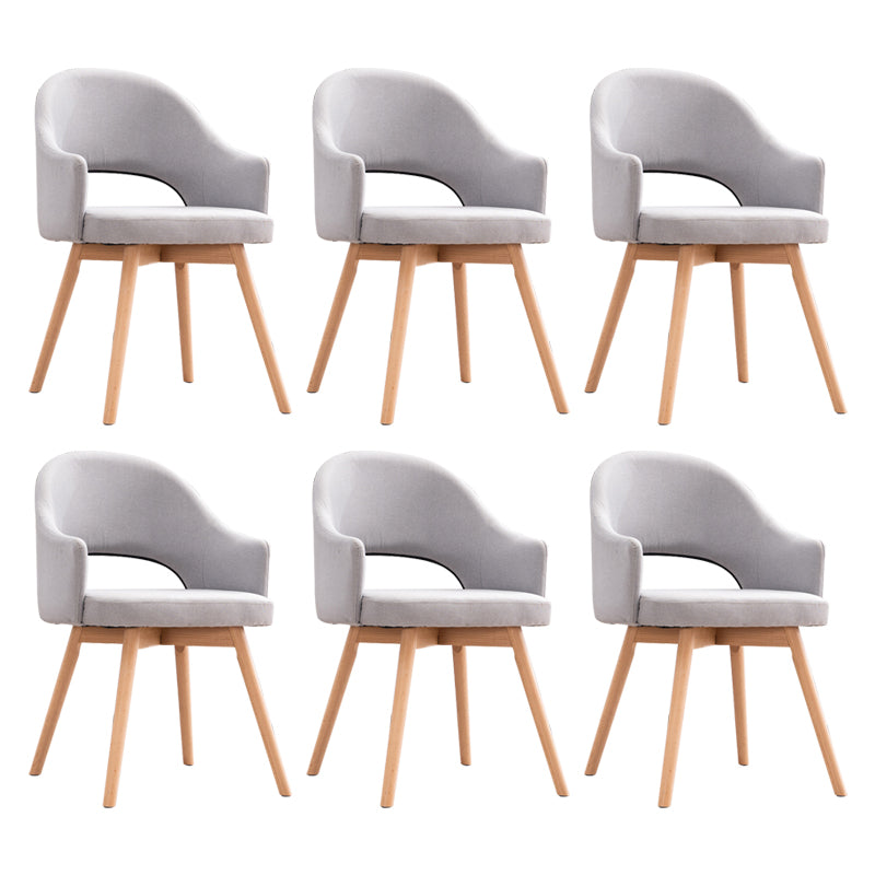 Modern Linen Dining Chair Open Back Dining Side Furniture with Wood Legs in Matte Finish