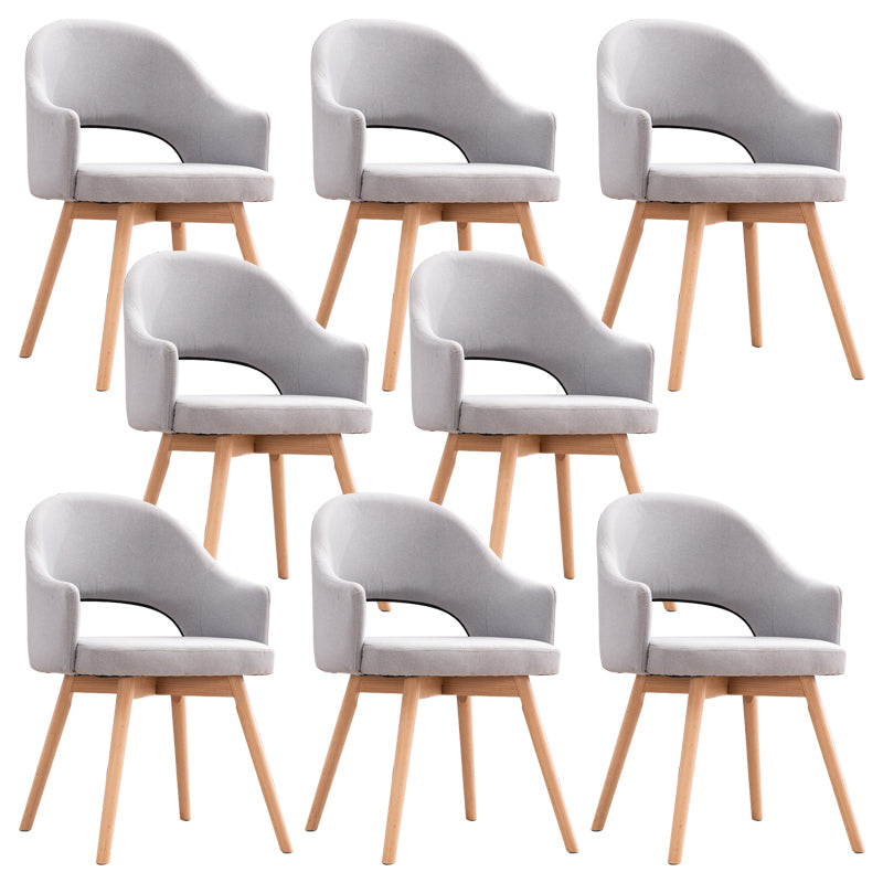 Modern Linen Dining Chair Open Back Dining Side Furniture with Wood Legs in Matte Finish