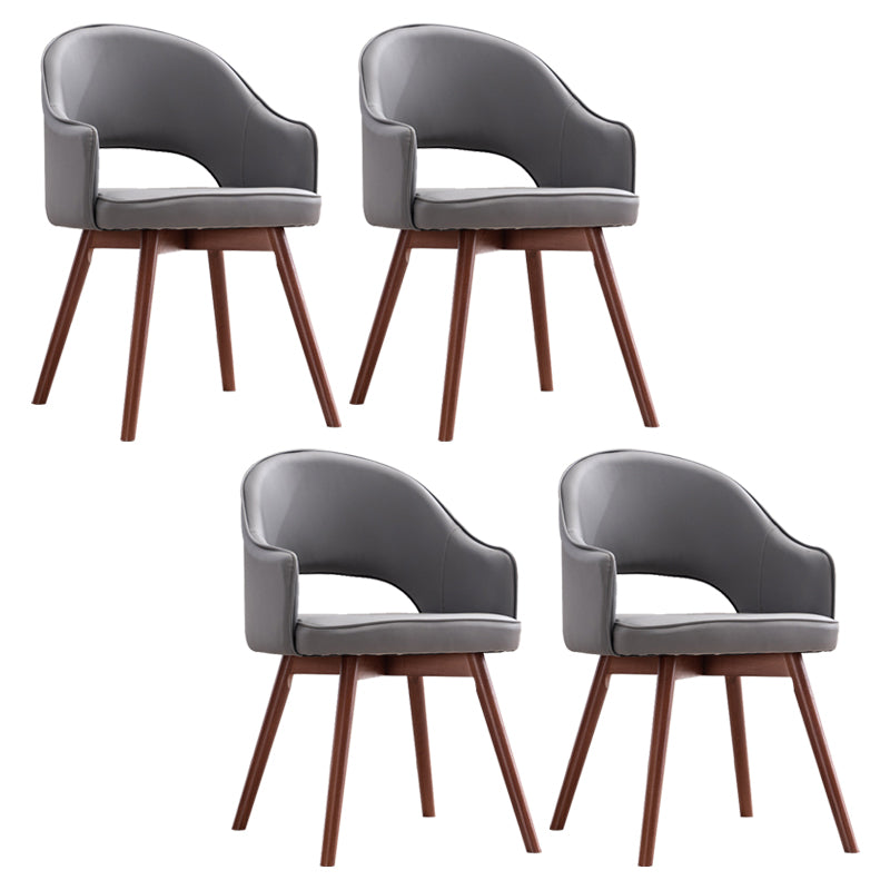 Modern Linen Dining Chair Open Back Dining Side Furniture with Wood Legs in Matte Finish